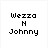 Pixelated text displays 'Wezza H Johnny' and a YouTube URL on white background next to two people in red and yellow shirts.