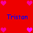 Red background with pink heart icons and blue text reading "Triston" in four positions.