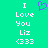 Green background with white text reading "I Love You Liz <333" and a purple pixelated heart symbol above the text.