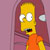 Yellow-skinned cartoon character with large white eyes, black pupils, and a small open mouth showing red interior; long brown hair partially obscures the face against a pink background.
