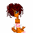 Pixel art contact sheet showing a character's animation frames with text boxes below, featuring pink and brown colors on white background.