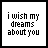 25 pixelated text-based icons with white backgrounds, displaying phrases "i wish my dreams about you" and "would come true" in black and colored lettering