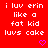 Red background with white pixelated text reading "i luv erin like a fat kid luvs cake" repeated in three , each containing two pink heart icons