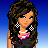 Pixelated image of a woman with long dark hair and blue eyes, wearing a black top and white earrings, against a blue gradient background with repeated text.