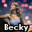 A woman with long brown hair in a blue top appears in three distinct backgrounds: dark with pink lights, bright outdoor, and green grassy setting, each with 'Becky' text overlay.
