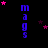 Blue vertical text 'mags' on black background with scattered pink and purple stars, one gray rectangle in bottom-right corner.