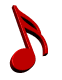 Red musical note icons in various 3D orientations on a gray background, with one icon partially obscured by a black rectangle.