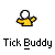 Pixelated character with white circular head and yellow shirt, arms raised in two distinct poses against gray background.