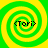<Tori> text in four quadrants of a green and yellow spiral pattern, no visible animation changes.