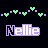 Animated contact sheet of a pixel art buddy icon featuring the name "Nellie" with alternating heart borders in green and purple, displayed across six frames showing sequential letter animation.