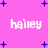 Pixelated pink background with blue stars and repeated white text 'hailey' in four positions.