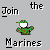 Pixelated graphic shows a character in green camouflage with a white face, standing against gray background with text 'Join the Marines' in blocky font.