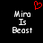 Red pixelated heart symbol above white text reading 'Mira Is Beast' on black background, displayed in two identical side-by-side