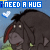 Animated contact sheet of Eeyore from Winnie the Pooh showing 12 sequential frames with text "i NEED A HUG" and floating hearts against a blue sky background.