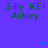 Purple background with green text 'Silly ME! Ashley' repeated across the image, featuring small blue plus signs and dots scattered throughout.