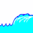 Animated sequence of a character with orange hair and blue shorts performing actions on a wave, including standing, diving, swimming, and surfacing.