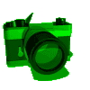 Green digital camera icon with black lens and silver accents, displayed in a of identical static images on gray background
