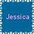 Pixelated blue background with white and light blue border, four instances of pink text "Jessica" arranged in a pattern