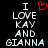 A pixelated text-based icon with 'I LOVE KAY AND GIANNA' in white block letters on black background, featuring a red heart symbol replacing the word 'LOVE'.