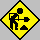Two yellow diamond-shaped road signs with black silhouettes of a worker using tools, displayed side-by-side in an animated contact sheet format.