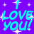 A static contact sheet of a 48x48 pixel animated buddy icon showing three identical frames with cyan text "I LOVE YOU!" on a purple background with white starbursts, arranged in a 2x2 grid with one empty gray cell.
