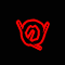 Red circular and star-shaped icons with black outlines containing a stylized 'Q' symbol, arranged in a on a black background