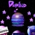 Pixelated space-themed icon with purple and blue celestial bodies, scattered stars, and a stylized 'P' logo at top against black background.