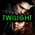 Green 'TWILIGHT' text overlays a pixelated image of two figures with long brown hair against dark background.