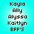 Pixelated text list on cyan background with two identical vertical of names and 'BFF'S' in black font