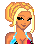 Pixel art contact sheet showing three frames of a bikini-clad female character with blonde hair, blue bikini top, and red sandals, accompanied by text asking "Which Way To The Beach?".
