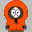 Pixelated character in orange hooded coat with gray hands, showing sequential facial and chest changes across frames.