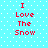 Pixelated red text "I Love The Snow" on light blue background with white dots, arranged in two vertical