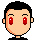 Pixel art head with black hair and red eyes showing three distinct expressions