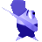 Pixelated figure with blue and purple gradient body, one arm raised, black eye, and white mouth on gray background.