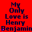 Red background with dark blue text reading "My Only Love is Henry Benjamin" and pink star symbols in a pattern