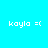 Four identical pixelated icons display 'kayla =(' text on alternating cyan and turquoise backgrounds.