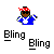 Pixelated character with red bandana and blue shirt appears in multiple positions with white crosshair overlays and repeated "Bling" text below.