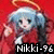 Pixelated anime-style character with light blue hair and halo, red background, white text 'Nikki-96' at bottom.