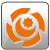 Orange circular arrows form a spiral around a central star shape on a white and gray gradient background within a rounded square frame.