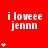 Red background with white pixelated text 'i loveee jenn' repeated , each containing varying numbers of small white star symbols