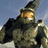 Pixelated image of a armored figure with orange visor, holding weapon, next to cyan text reading "Halo 3" and "OMG!!! in 5 DAYS!!!" on black background.