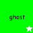 Green and white pixelated icon with 'ghost' text, featuring a small star symbol that changes color between frames.