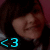 A person with dark hair and a pink background appears in four , each with a colored '<3' symbol below
