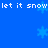 Blue background with repeating white text 'let it snow' and light blue pixelated snowflakes scattered across the frame.