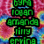 Pixelated text names in green, yellow, and blue blocks on a multicolored tie-dye background with no visible motion.