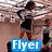 Animated sequence showing a cheerleader in black and white uniform with blue accents performing on stage, transitioning from standing pose to bent-knee stance.