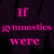 A static image with pink text on a black background and a gymnast in mid-air pose, wearing green and blue attire.