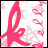 Animated sequence of a stylized lowercase 'k' in varying shades of pink and gray against a light background with faint repeating text.