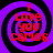Four identical purple spiral backgrounds with black outlines, each containing red text reading "I LOVE YOU CAMOS" in a pixelated font.