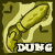 A contact sheet of eight animated frames showing a yellow paintbrush-like object with the text "DUNG" below it, set against a brown and beige background with small black shapes.